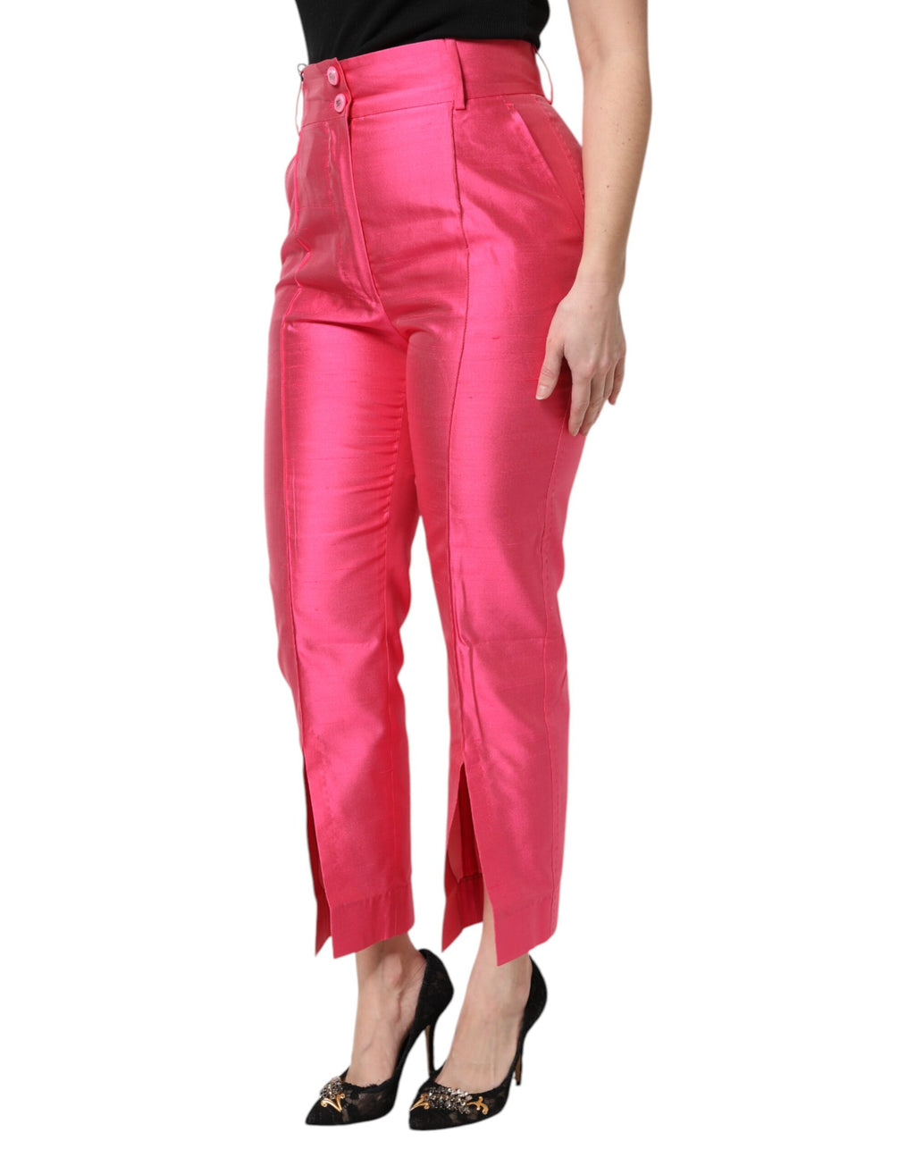 Dolce & Gabbana Pink Silk High Waist Tapered Pants