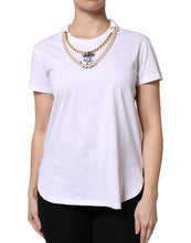 Dolce & Gabbana White Chain Pearl Cotton Round Neck T-shirt