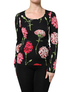 Dolce & Gabbana Black Floral Long Sleeve Women Blouse Top