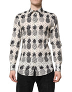 Dolce & Gabbana White Pineapple Print Long Sleeve GOLD Shirt