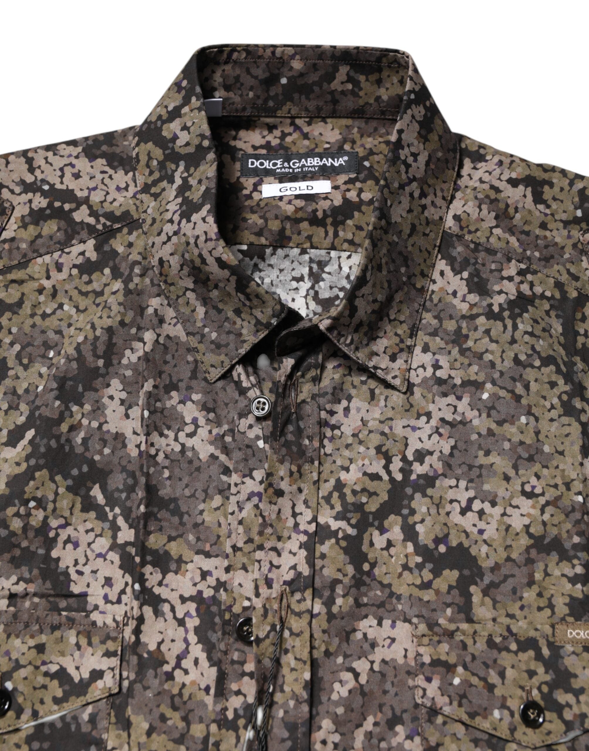 Dolce & Gabbana Multicolor Camouflage Button Down GOLD Shirt