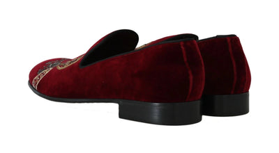 Bordeaux Velvet Loafers Gun Horseshoe Shoes Dolce & Gabbana