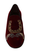 Bordeaux Velvet Loafers Gun Horseshoe Shoes Dolce & Gabbana