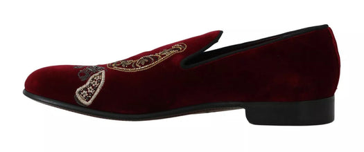 Bordeaux Velvet Loafers Gun Horseshoe Shoes Dolce & Gabbana