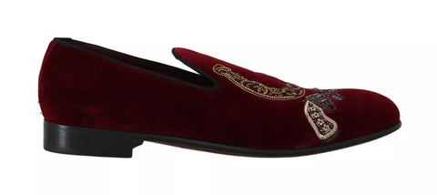 Bordeaux Velvet Loafers Gun Horseshoe Shoes Dolce & Gabbana