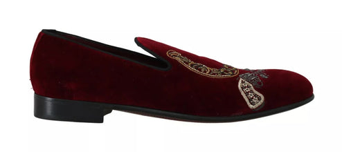 Bordeaux Velvet Loafers Gun Horseshoe Shoes Dolce & Gabbana