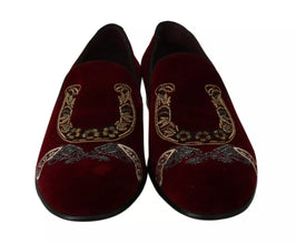 Bordeaux Velvet Loafers Gun Horseshoe Shoes Dolce & Gabbana