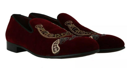 Bordeaux Velvet Loafers Gun Horseshoe Shoes Dolce & Gabbana