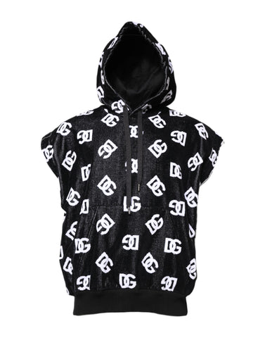 Dolce & Gabbana Black DG Cotton Hooded Sleeveless Sweater