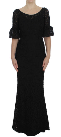 Black Floral Lace Long Bodycon Maxi Dress Dolce & Gabbana