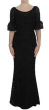Black Floral Lace Long Bodycon Maxi Dress Dolce & Gabbana