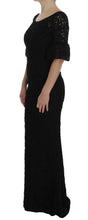 Black Floral Lace Long Bodycon Maxi Dress Dolce & Gabbana
