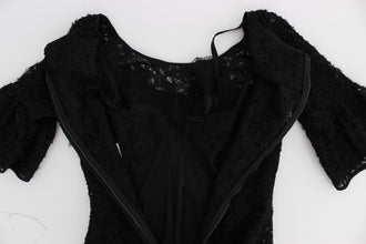Black Floral Lace Long Bodycon Maxi Dress Dolce & Gabbana