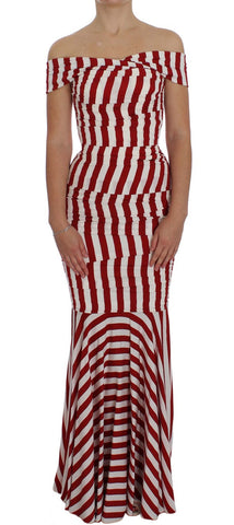 Red White Silk Stretch Dress Dolce & Gabbana