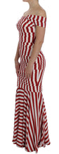 Red White Silk Stretch Dress Dolce & Gabbana