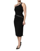 Dolce & Gabbana Black Viscose One Shoulder Zipper Sheath Dress