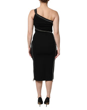 Dolce & Gabbana Black Viscose One Shoulder Zipper Sheath Dress