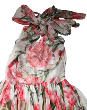 Dolce & Gabbana White Floral Silk Halter A-line Maxi Dress