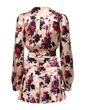 Laneus Pink Floral Silk Long Sleeves V-neck Wrap Mini Dress