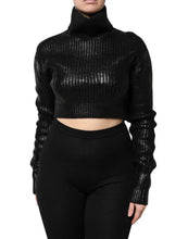 Dolce & Gabbana Black Wool Long Sleeve Turtleneck Cropped Top