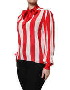 Dolce & Gabbana Red White Stripes Ascot Collar Blouse Top