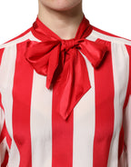 Dolce & Gabbana Red White Stripes Ascot Collar Blouse Top