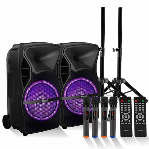 5 Core Party Speaker Portable PA System 2Pcs + 2 Wireless Microphone