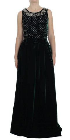 Green Velvet Crystal Long Maxi Dress Dolce & Gabbana