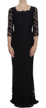 Black Floral Lace Long Ball Maxi Dress Dolce & Gabbana