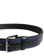 Dolce & Gabbana Black Blue DG Logo Silver Metal Buckle Belt