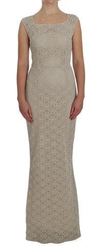 Beige Ricamo Cutout Cotton Sheath Dress Dolce & Gabbana