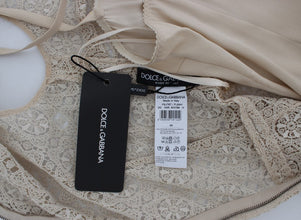 Beige Ricamo Cutout Cotton Sheath Dress Dolce & Gabbana