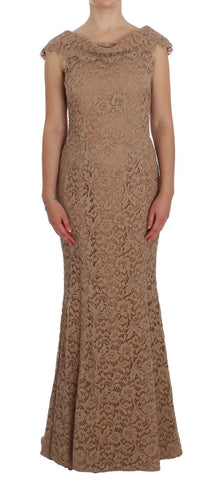 Pink Floral Lace Full Length Sheath Dress Dolce & Gabbana