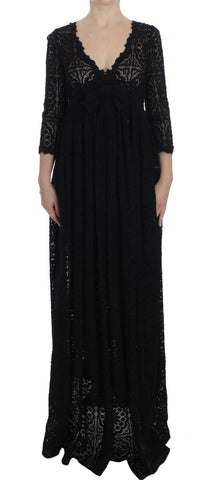Black Ricamo Knitted Full Length Maxi Dress Dolce & Gabbana