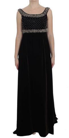 Brown Velvet Crystal Sheath Gown Dress Dolce & Gabbana