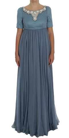 Blue Silk Crystal Sheath Gown Ball Dress Dolce & Gabbana