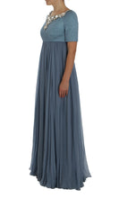 Blue Silk Crystal Sheath Gown Ball Dress Dolce & Gabbana