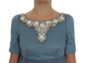Blue Silk Crystal Sheath Gown Ball Dress Dolce & Gabbana
