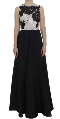 Black White Floral Silk Sheath Gown Dress Dolce & Gabbana