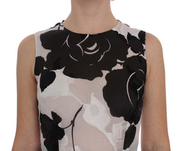 Black White Floral Silk Sheath Gown Dress Dolce & Gabbana