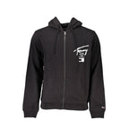 Tommy Hilfiger Black Cotton Men Sweater with Hood and Zip Pockets