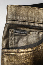 Dolce & Gabbana Gold Tattered Cotton Stretch Slim Denim Jeans