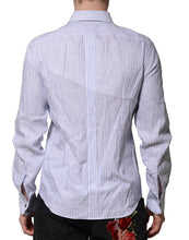 Dolce & Gabbana White Blue Striped Cotton Dress Formal Shirt