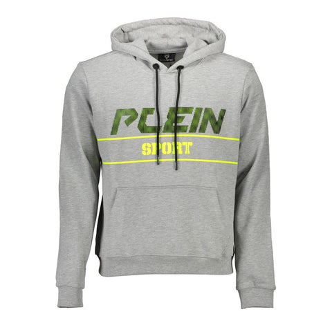 Plein Sport Gray Cotton Men's Hooded Sweater