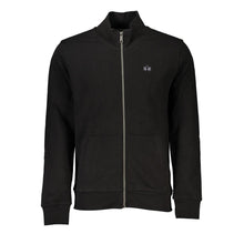 La Martina Black Cotton Men Sweater with Central Pockets and Zip