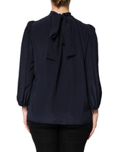 Dolce & Gabbana Blue Silk Mock Neck Long Sleeves Blouse Top