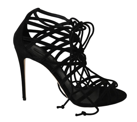 Black Suede Strap Stilettos Sandals Dolce & Gabbana