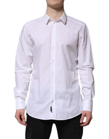 Dolce & Gabbana White Cotton GOLD Long Sleeves Dress Shirt