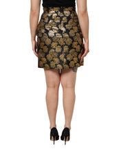 Dolce & Gabbana Black Gold Floral Print Jacquard Mini Skirt