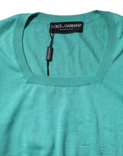 Dolce & Gabbana Aqua Blue Silk Short Sleeves Square Neck Top